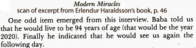 Erlendur Haraldsson report  on Sai Baba's  age prediction
